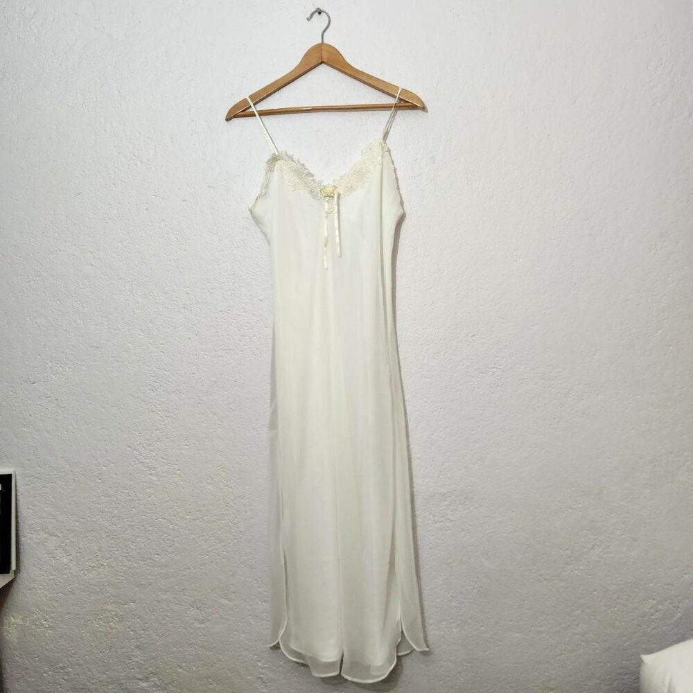 White lace-trimmed maxi midi slip dress